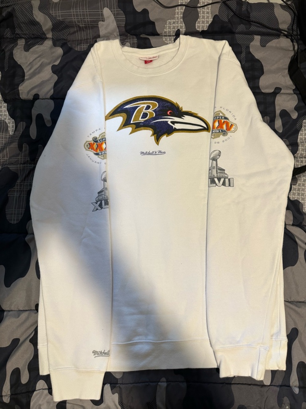 Vintage White Mitchell & Ness Baltimore Ravens Throwback Crewneck Sweatshirt